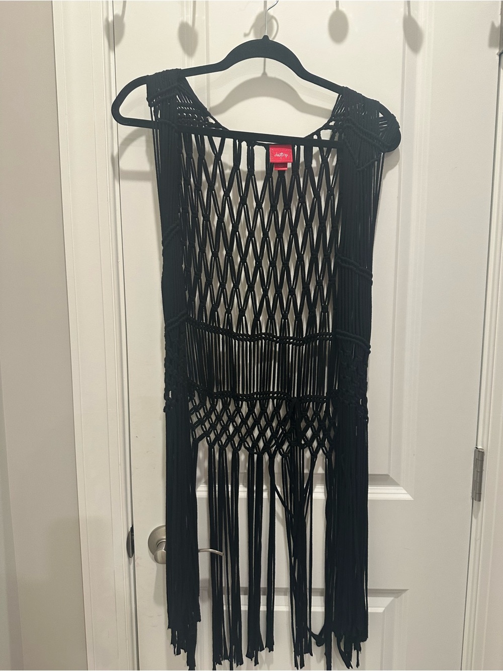 Daytrip Black Macramé Fringe Vest with Red Label